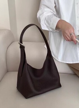 2025秋季新款牛皮托特包小众设计hobo包真皮慵懒单肩斜挎腋下包女