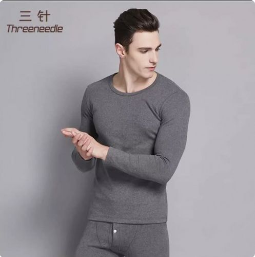 全棉棉舒绒条纹圆领青年保暖内衣