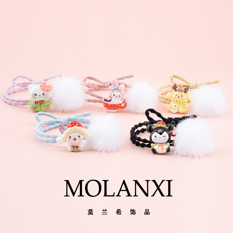网红新款可爱玉桂狗毛球发绳皮筋女扎头发圈皮套圣诞节礼物发饰