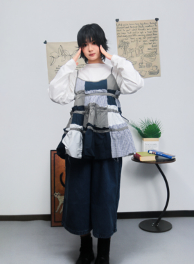 A DIMPLE 2025秋季新款日系文艺风不规则拼接吊带裙宽松百搭背心