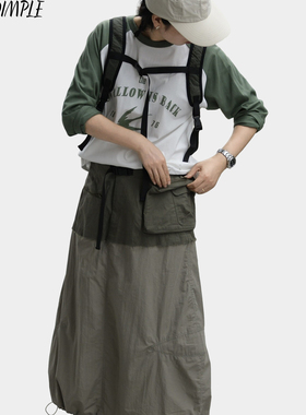 A DIMPLE 2025秋季新款山系户外拼接工装A字裙抽绳休闲百搭半身裙