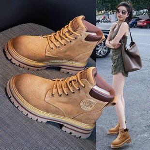 【温妮酱】真皮版~ 大黄蜂马丁靴2025新款小个子厚底增高大黄靴