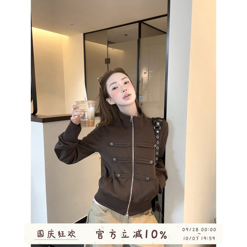 拿破仑双排扣立领短夹克外套秋季