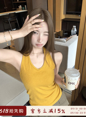 oooodd  黄色挂脖背心女夏季内搭外穿辣妹风吊带无袖小上衣多巴胺