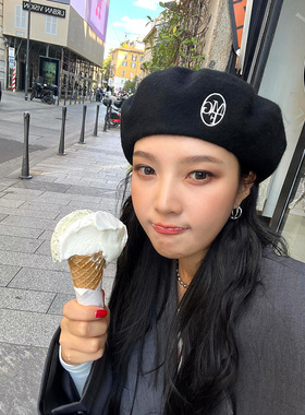 东大门新品韩版ins博主同款多色百搭时尚MFG刺绣羊毛贝雷蘑菇帽女