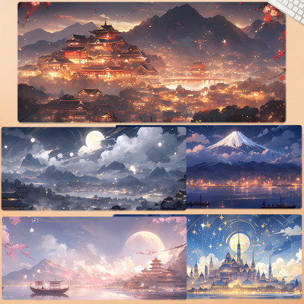 鼠标垫超大号水墨画山水画桌面垫电竞游戏国风键盘垫定制电脑桌垫