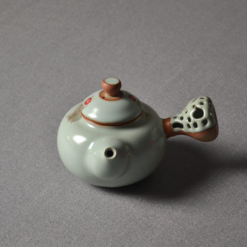 台湾衡连茶具 汝窑开片侧把壶 功夫茶壶 汝瓷茶具
