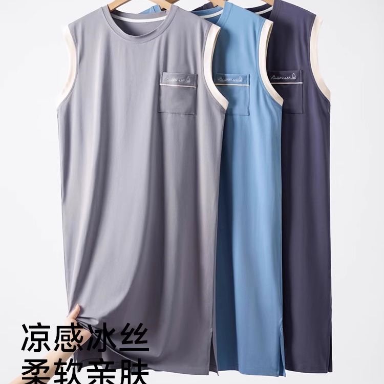 莫代尔男士睡裙夏季薄款冰丝睡衣浴衣长款术后方便换药家居服睡袍