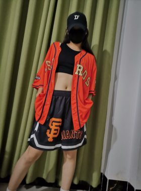 欧美潮牌街头hiphop球衣短袖棒球服开衫中长款嘻哈大码男女T恤潮