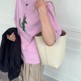韩国东大门女装春季甜美可爱卡通小狐狸做旧印花两侧开叉短袖T恤