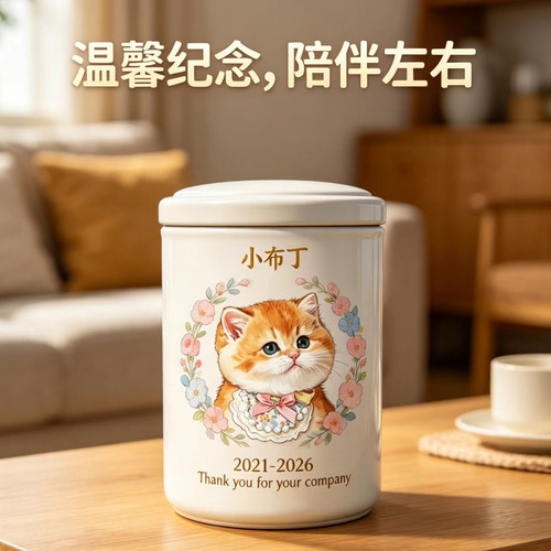 宠物灰骨盒定制手绘猫咪狗狗陶瓷罐密封防潮灰骨收藏纪念动物骨罐