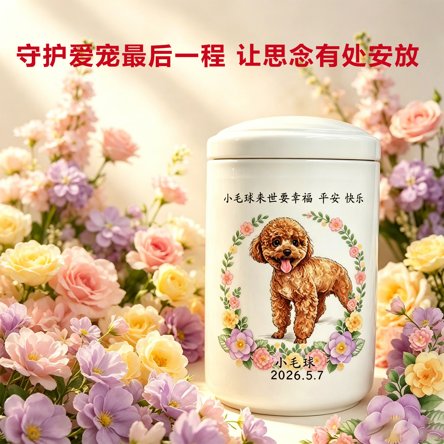 猫咪宠物灰骨盒定制手绘陶瓷罐狗狗离世纪念密封防潮灰骨收藏盒