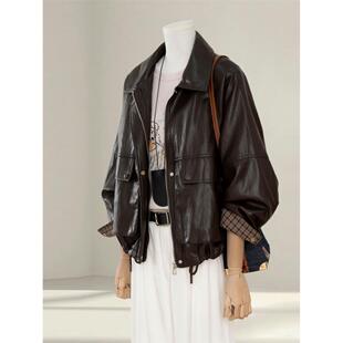 高级感超火咖色皮衣外套女酷飒风2025秋季新款小个子pu皮机车夹克