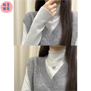 淡人高知软糯叠穿灰色打底衫女内搭春秋毛衣半高领长袖针织衫上衣