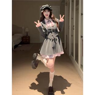 桔梗house沃茨学院早秋韩系学院风外套格纹拼接假两件长短连衣裙