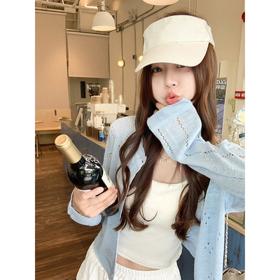 曾小咸蓝色镂空防晒针织