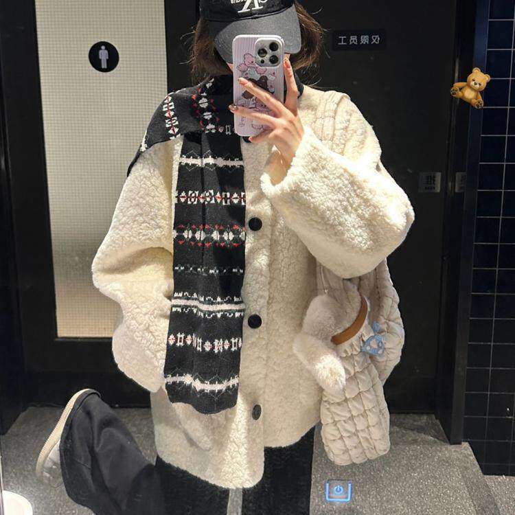 韩系羊羔毛外套女2025新款爆款秋冬宽松皮毛一体高级休闲 毛绒大