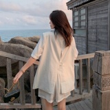 冷淡系高级感气质短袖上衣套装女2025夏季薄款休闲外套短裤两件套，女装西装，浙宝202