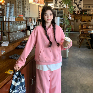 现货 春装 重工钉珠连帽卫衣+裤子两件套 202-2506-P185K298图片