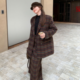 韩系高级感格纹毛呢西装套装女2025年秋冬季新款显瘦半身裙两件套，女装西装，浙宝202
