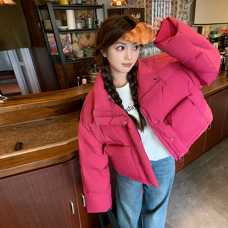 现货冬装玫红色小个子短款羽绒服202-2453-P195-控298,女装羽绒服,浙宝202