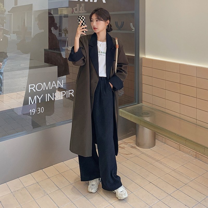 中长款小众拼色风衣外套女春季2025年新款气质韩版宽松时尚大衣潮，女装西装，浙宝202