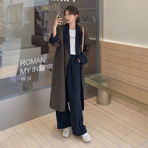 中长款小众拼色风衣外套女春季2025年新款气质韩版宽松时尚大衣潮图片
