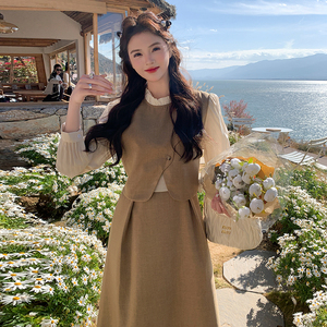 春装现货 拼接假两件显瘦连衣裙 202-2408-P120控198图片