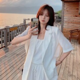 冷淡系高级感气质短袖上衣套装女2025夏季薄款休闲外套短裤两件套，女装西装，浙宝202