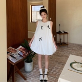 法式甜美蝴蝶结无袖花苞连衣裙女2025夏季新款学院风超好看短裙子，商品下架区，浙宝202