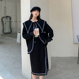 设计感小众海军领上衣开叉半身裙两件套春秋前卫时髦小香风套装女，女装套装/套裙，浙宝202