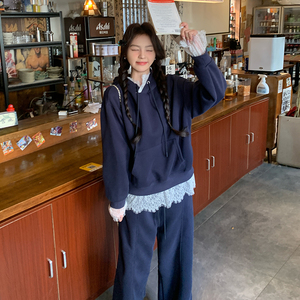 春装现货 重工蕾丝花边连帽卫衣裤子两件套202-2510-P185K298，女装运动套装，浙宝202