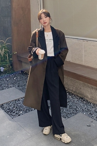 中长款小众拼色风衣外套女春季2025年新款气质韩版宽松时尚大衣潮图片
