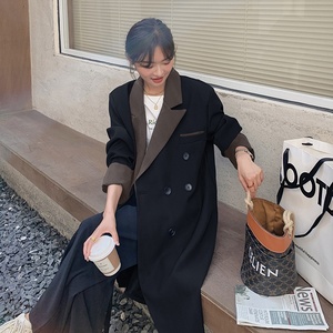 中长款小众拼色风衣外套女春季2025年新款气质韩版宽松时尚大衣潮图片
