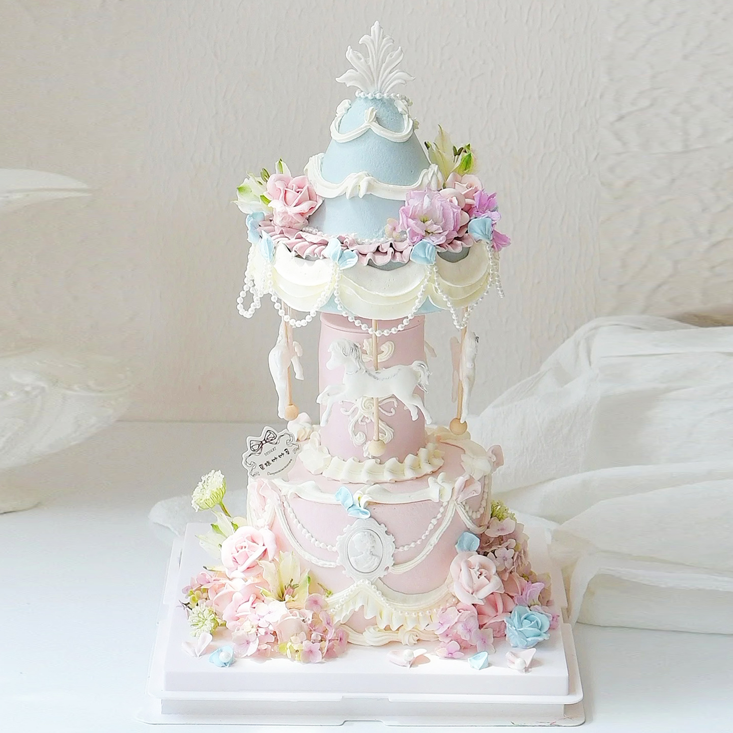 双层音乐旋转木马蛋糕支架电动打桩旋转台配件架托木马架烘焙模具