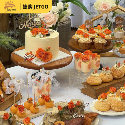 橙色婚礼甜品台装饰thankyou纸杯蛋糕插件推推乐布丁瓶封口纸绑带