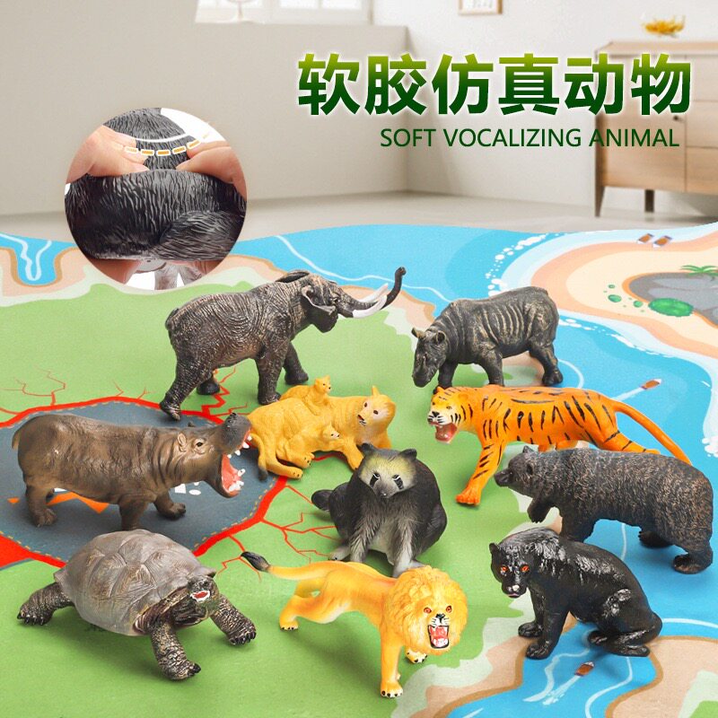 新款软胶儿童男孩礼物玩具动物模型仿真老虎狮子大象犀牛熊猫河马