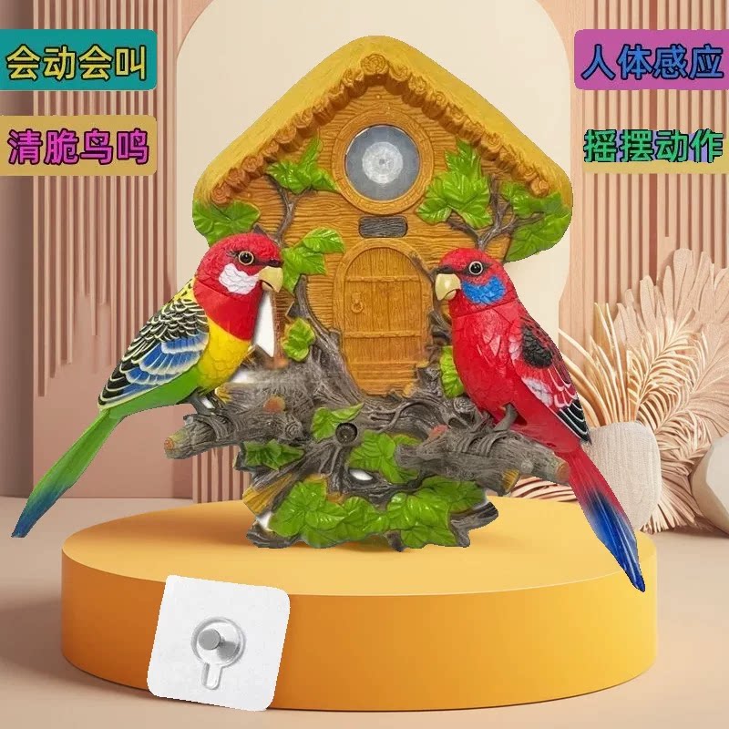 仿真鹦鹉人体感应打招呼会动会叫墙上挂件玄关装饰品老人解闷趣味