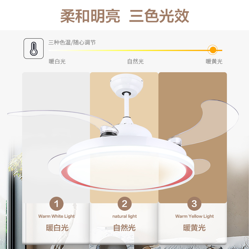 永怡御风隐形吊扇灯卧室儿童风扇灯餐厅客厅灯扇一体风扇吊灯6038