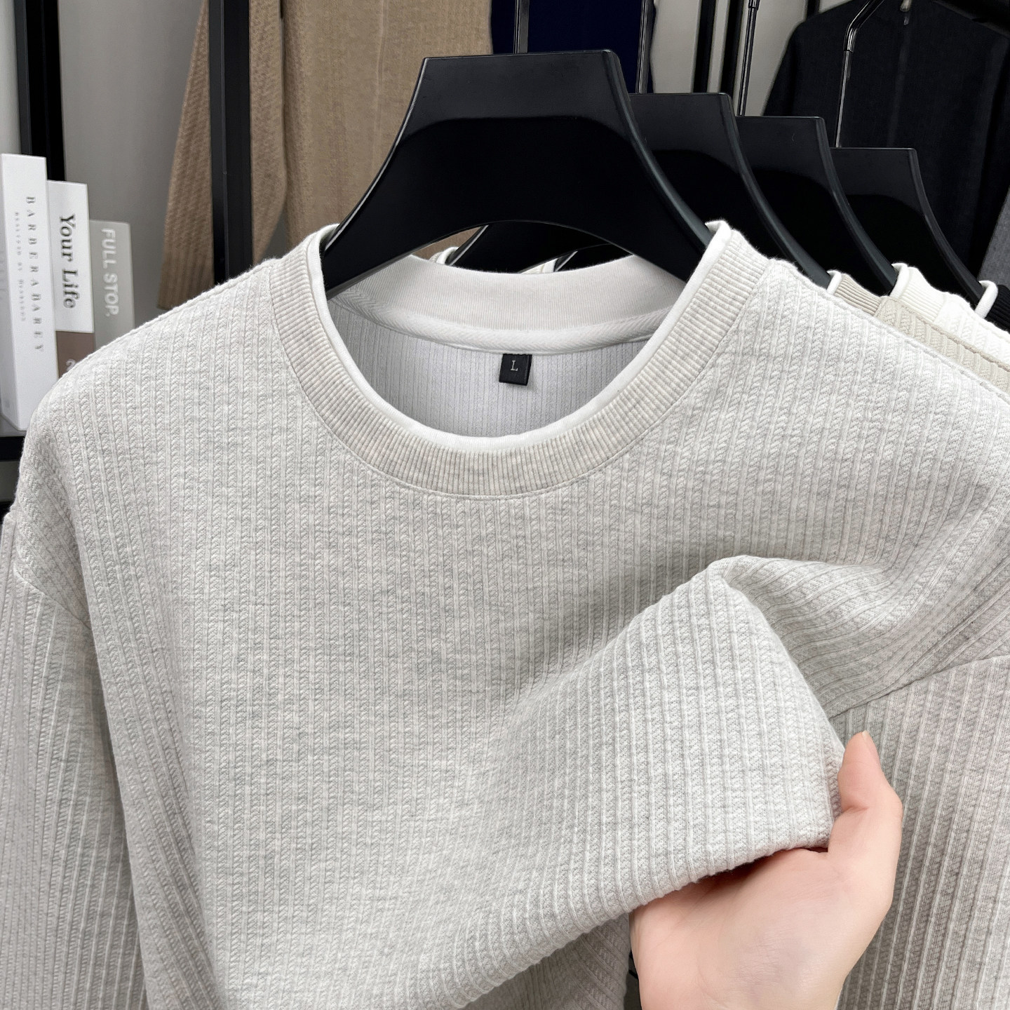 假两件圆领卫衣男款秋冬季加厚套头上衣服宽松t恤男长袖纯色百搭