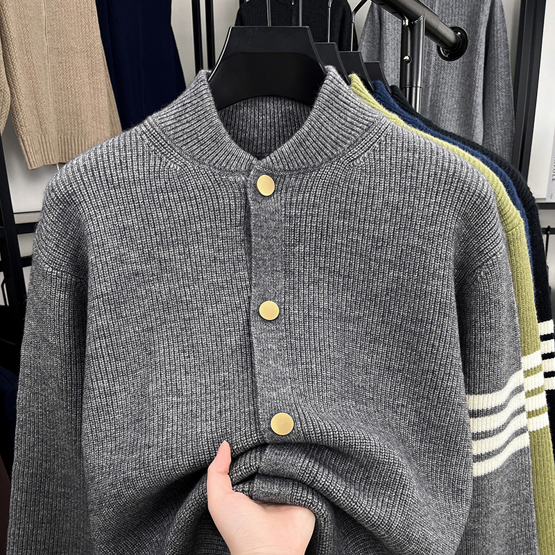 品牌棒球领毛衣外套男装秋冬季加厚韩版休闲tb开衫男针织衫外搭潮