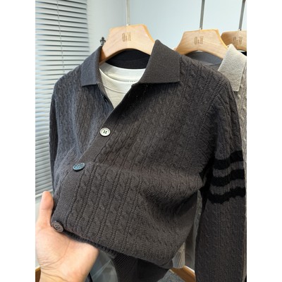 100绵羊毛开衫男款高级感秋冬季t