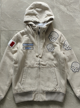 HYDROGEN正品秋冬男卫衣连帽加厚加绒修身骷髅男装拉链长袖保暖