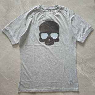 HYDROGEN正品夏季男装短袖T恤圆领纯棉条纹修身透气潮骷髅头印花