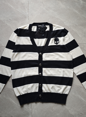 hydrogen正品男装开衫毛衣针织衫骷髅头刺绣潮刺绣条纹薄款