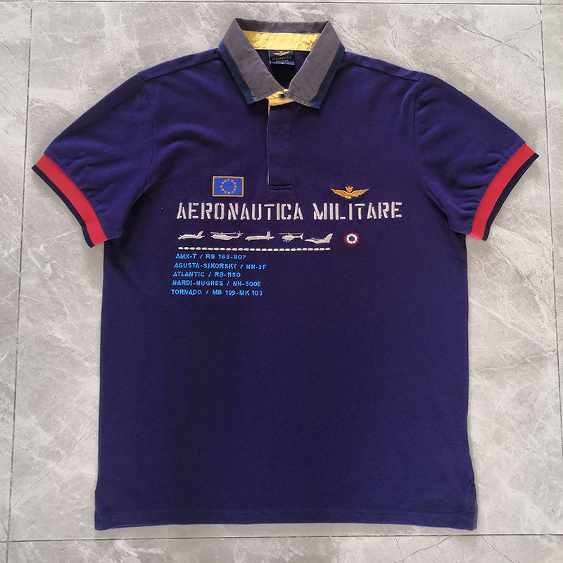 aeronautical military男装短袖polo衫纯棉直筒空军一号飞机刺绣