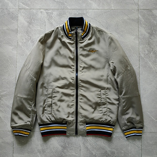 拉链外套直筒修身 AM空军一号男装 棉衣棉服保暖重工刺绣卡其色男式