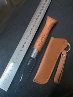 法国 欧皮9号不锈钢大马士革纹花梨木折叠刀野营EDC水果刀餐刀