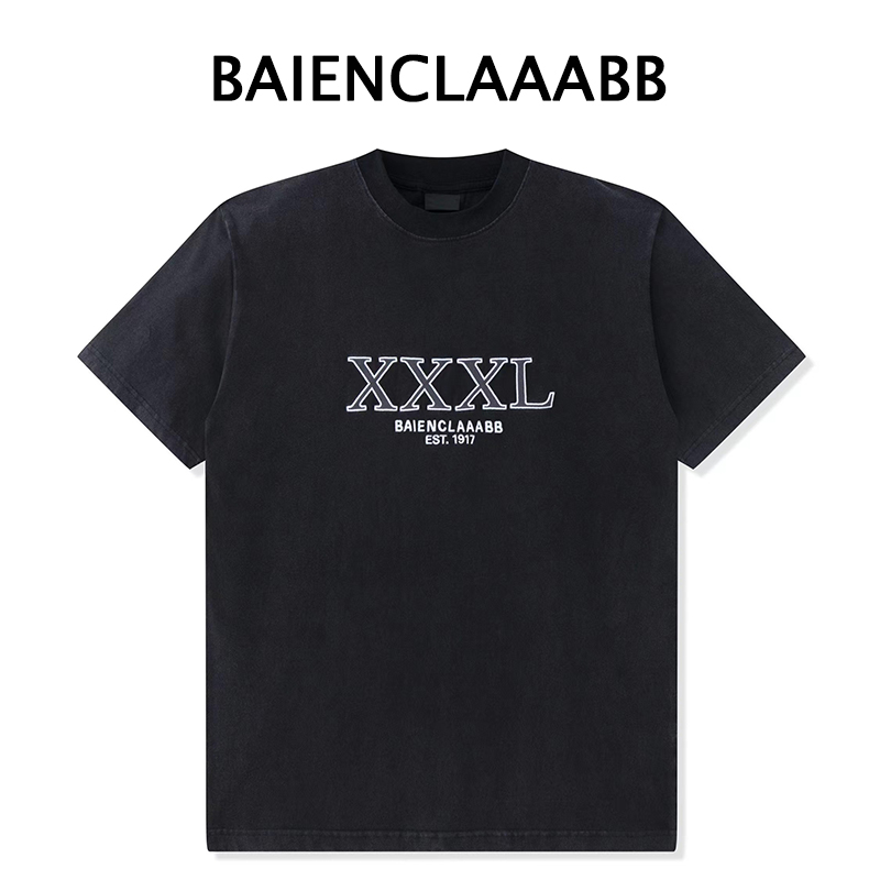 正确字母高版本定制logo刺绣XXXL短袖男baienclaaabb小领口T恤女