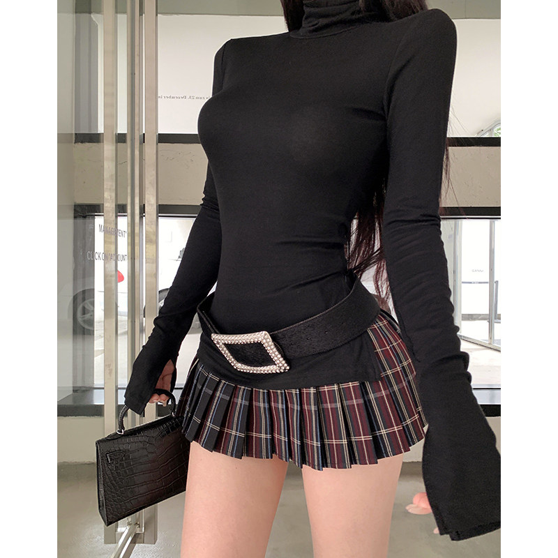 修身黑色高领长袖T恤女冬季开叉收腰显瘦内搭辣妹紧身打底衫上衣,女装/女士精品,常规大码外套,淘宝优惠券,粉丝福利购,淘宝优惠卷